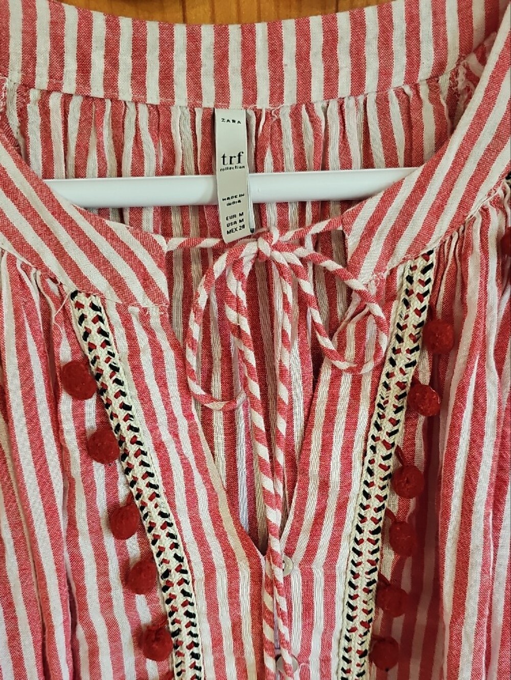 Striped Red Tassel Peasant Blouse - Picture 5 of 10